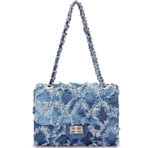 MKP Small Quilted Denim Crossbody Bag for Women, Chain Strap Evening Clutch - Picture 1 of 6